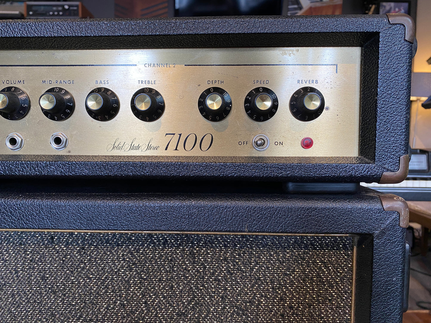 Wurlitzer 7100 Solid State Stereo Vintage 8x8” Amp & 7250 Brass Horn 1960s